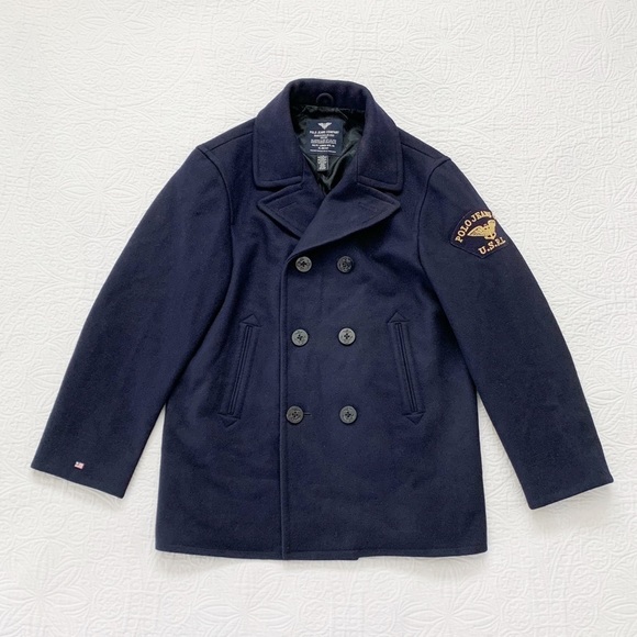 RARE🔥 Ralph Lauren Polo Jeans Co Men's Double Breasted Military Style Pea Coat